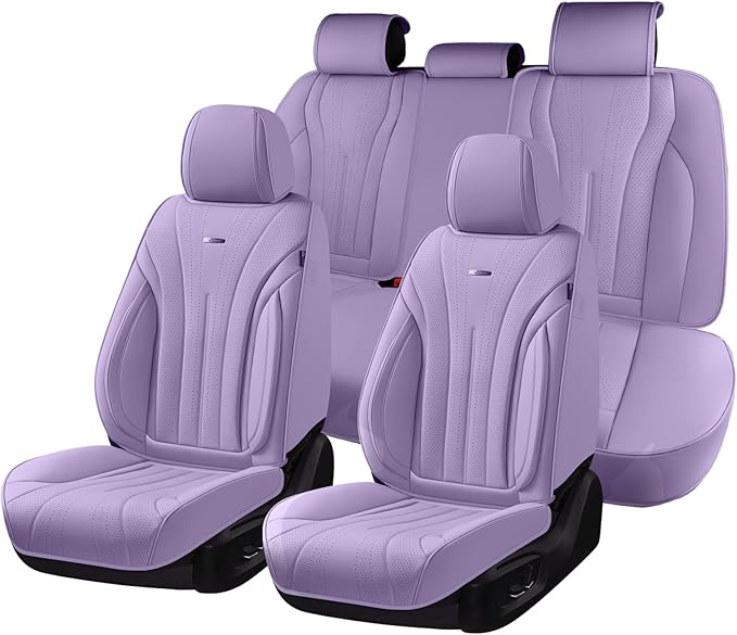 Coverado Seat Covers Full Set, Waterproof Car Seat Covers, Leather Seat Cover for Cars, Front and Back Car Seat Protector, Universal Car Seat Cushions Automotive Accessories Fit for Most Cars, Purple