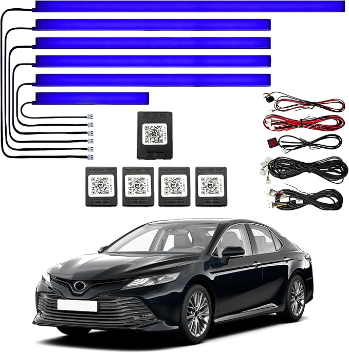Acrylic Interior Car LED Strip Light WithWireless APP, for Toyota Camry XV70 2018, 2019, 2020, 2021, 2022, 2023, 2024 RGB 6 in 1 Wth 256 LEDsFiber Optic Ambient Lighting Kits