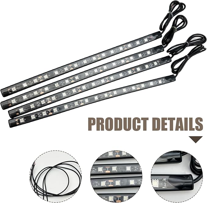 4 PCS Car LED Strip Lights, 5050-15SMD High Brightness Flexible Lamp Strips, IP67 Waterproof 12V DC Bulb with Back-adhesive, Universal Ambient Lighting for Cars Motorcycles Boats (Blue)