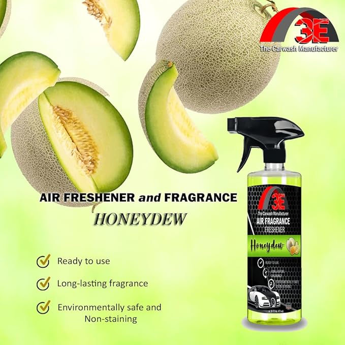 3E Car Air Freshener Premium Honeydew Scent 16 fl oz – Professional Automotive Air Freshener & Odor Eliminator, Long-Lasting Interior Fragrance for Cars, Trucks, SUVs, RV, Home & Office (HONEY DEW)