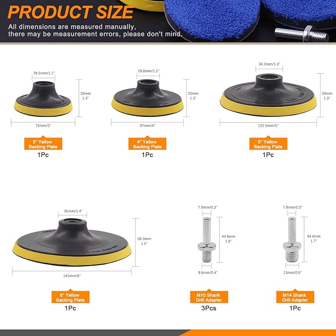 4 Sizes Microfiber Polishing Buffing Pads Kits Removing Wax with 3" 4" 5" 6" Hook and Loop Backing Pads Buffer Pads Microfiber Wax Applicator for Car Polishing Waxing and Cleaning
