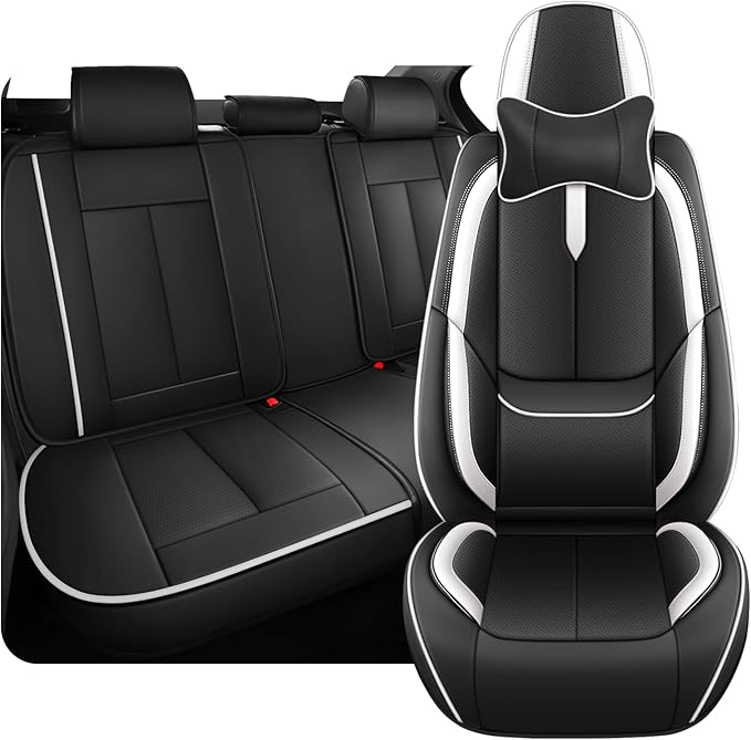Fit for 98% of Mercedes Benz Car Seat Covers with Headrests, Premium Nappa Leather Seat Cover, Fully Wrapped Protect Modern Style Seat Cover (5-Seat Luxury, Black & White)