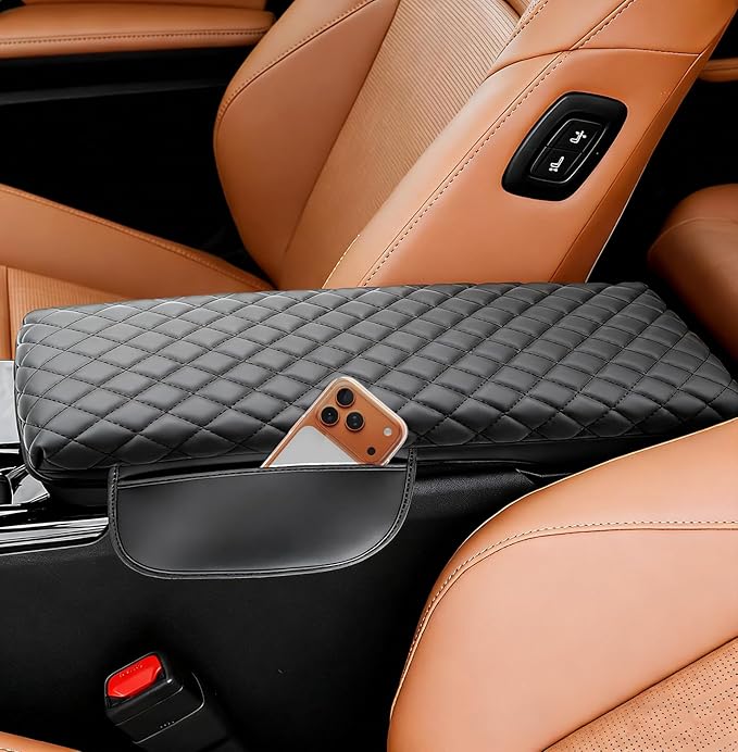 Center Console Cover Fit for Toyota Camry (LE/SE/XLE/XSE) 2025 2026 Thickened 1-in Leather Armrest Cover Cushion Camry Hybrid Center Lid Protector with Pockets