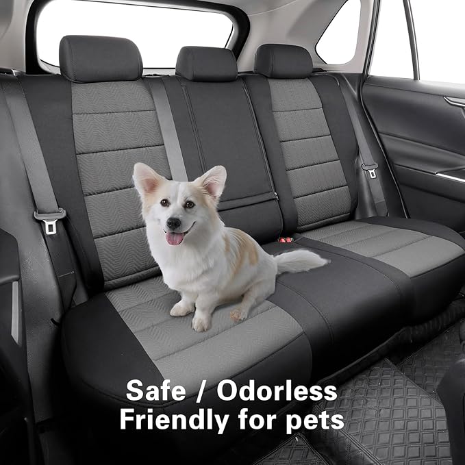 coverdream Rav4 Seat Covers Custom Fit for 2013-2018 Toyota Rav4 LE,Full Coverage Polyester Car Seat Protector(Full Set,Black & Gray)