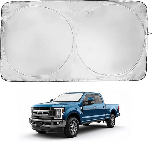 Windshield Sun Shade -Certified 99.87% UVB & 99.02% UVA Car Sun Shade. Award Winning Sunshade - Patented Technology | Compatible for Ford F-250 (2017-2022) | Car Shades by Kinder Fluff