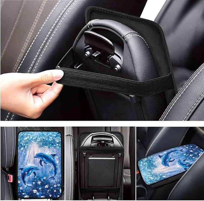 Blue Ocean Car Accessories for Men Women Cute Dolphin Steering Wheel Cover Car Armrest Cover Handbrake Coer Auto Interior Sets