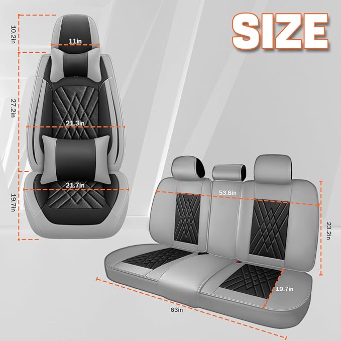 Car Seat Covers Compatible with Toyota Camry 2012-2026 Durable Waterproof Automotive Seat Covers Stretchable Fabric Material,Airbag Compatibility,Premium Nappa Leather(Black Gray,Full Set with Pillow)