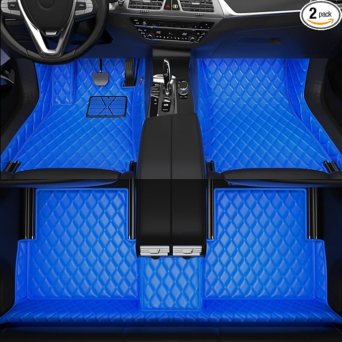 All-Weather car Floor MATS-Suitable for 99% of car Models,Leather car mat, offering Personalized Embroidery and Multiple Color Options,Provide Protection for car Rug (Blue)