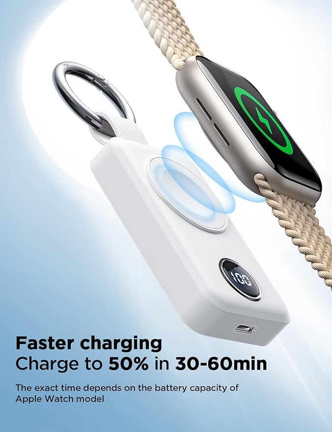 JOYROOM Portable 2000mAh Wireless Charger Compatible for Apple Watch Series 9/8/7/6/5/SE/4/3/2/UItra 2/Ultra, Compact Magnetic iWatch Charger Keychain Style Travel Essentials