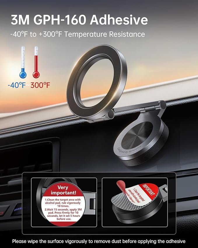 SYNCWIRE for MagSafe Car Mount【360° Rotation】Magnetic Phone Holder for Car, Adjustable Metal Arm, Ultra Magnet, Car Magnet Phone Mount for Dashboard, Fit for iPhone 17 16 15 14 13 Pro Max &All Phones