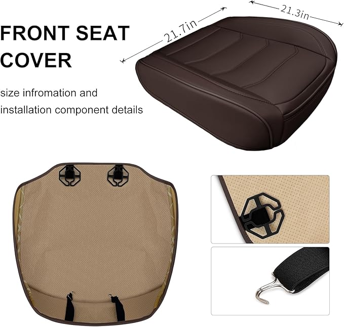 Car Seat Cover for Luxury & Comfort - PU Leather, Anti-Slip, Full Wrap Protection with Storage Pocket for Bottom Cushion - Universal Fit for 95% of Vehicles (Coffee Color,1 Piece)