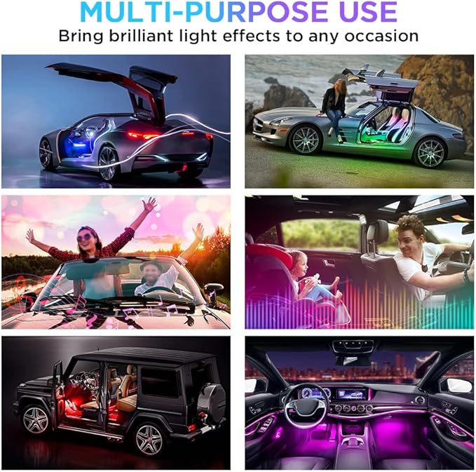 Xprite Dreamcolor LED Neon Car Interior Bluetooth Lights Strip with Remote & APP Control, Footwell Under Dash RGB Chasing Inside Light Kits, Cigarette Adapter for Vehicle Internal Trucks SUV UTV ATV