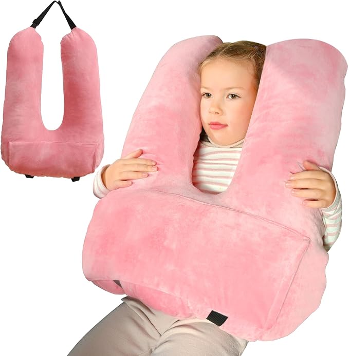 Travel Pillow, Car Pillow for Kids & Adults, Kid Travel Sleeping Pillows for Neck & Body Support, Car Travel Essentials Pillow on Road Trips, Pink