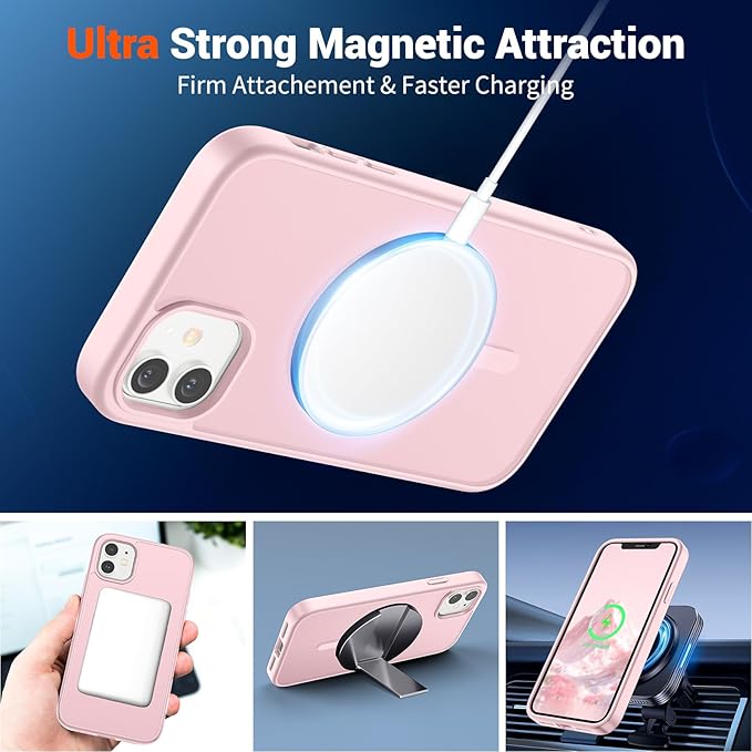 SUPFINE Magnetic for iPhone 11 Phone Case with Screen Protector (Compatible with MagSafe) (Military Grade Drop Protection) Translucent Matte Shockproof Phone Cover,Light Pink