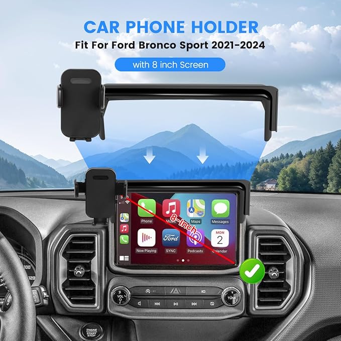 Car Phone Holder Fit for Ford Bronco Sport 2021-2024 Auto Interior Accessories 8-Inch Screen Fixed Clip, Cell Phone Mount Dash Mount Hands-Free 360° Rotation