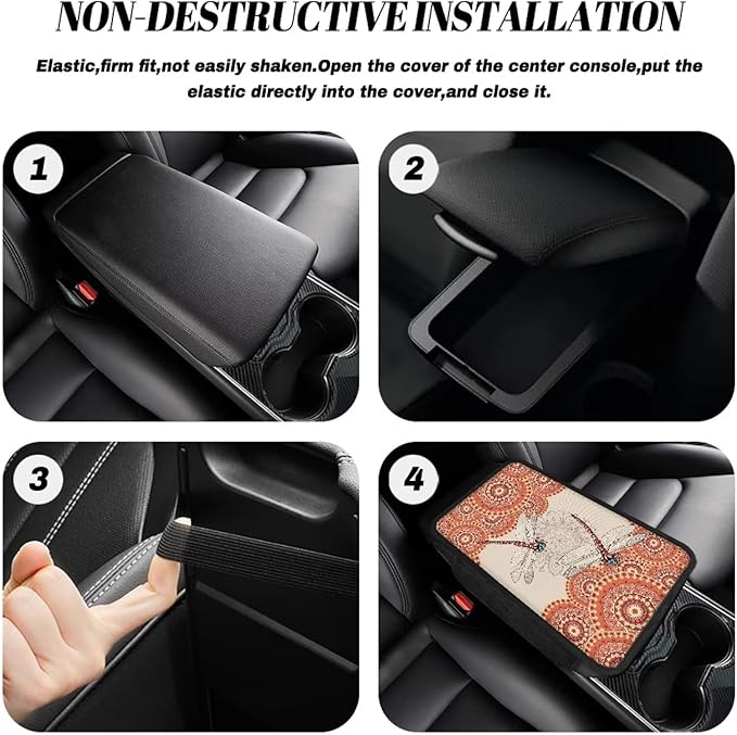 Dragonfly Bohemia Mandala Pattern Car Armrest Cover Stretchy Vehicle Box Cover Protector Lightweight Auto Center Console Pad Armrest Seat Box Cover Protector