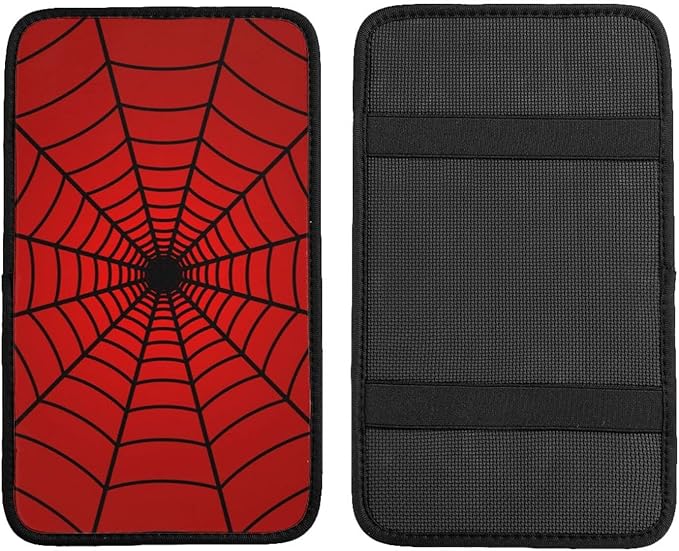 Red Spider Web Auto Center Console Cover Pad Car Armrest Seat Box Cover Cushion Universal for Most Vehicle SUV Truck Car Accessories Decor