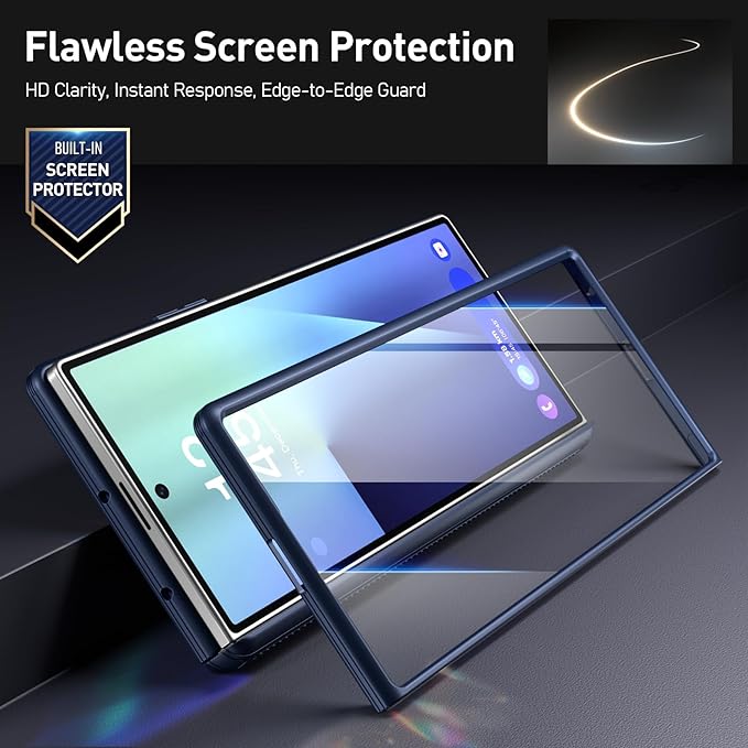 Poetic Revolution Flex Case for Galaxy Z Fold 7, [Hidden Foldable Kickstand][Hinge Protection][MagSafe Compatible], Full Body Shockproof Galaxy Z Fold 7 Cover with Built-in-Screen Protector, Navy Blue