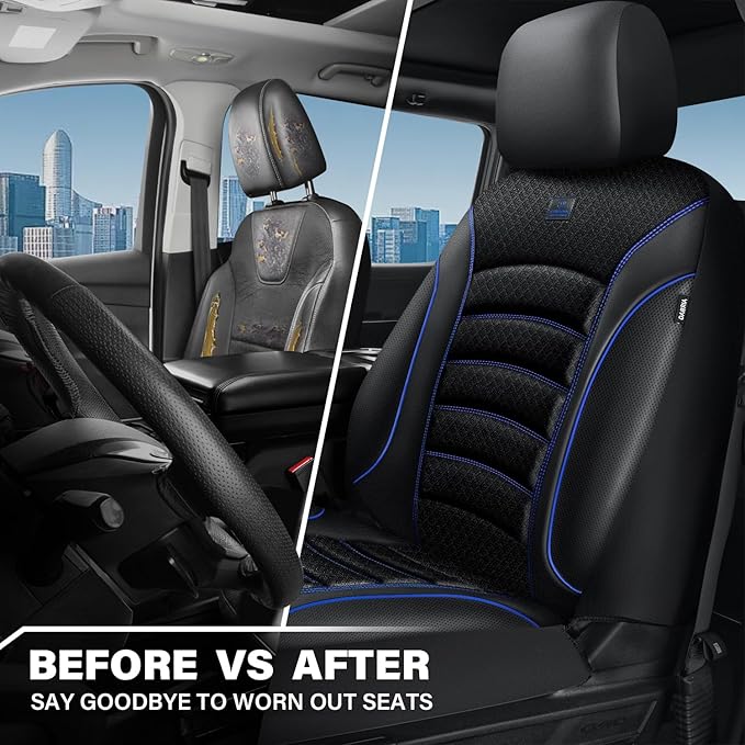 CAR PASS Comfortable 3D Foam Mesh Leather Car Seat Covers Front, Air Cool Mesh Breathable Front Seat Covers for Car, Universal Fit for SUV Truck Sedan Automotive, Airbag Compatible,Black Blue