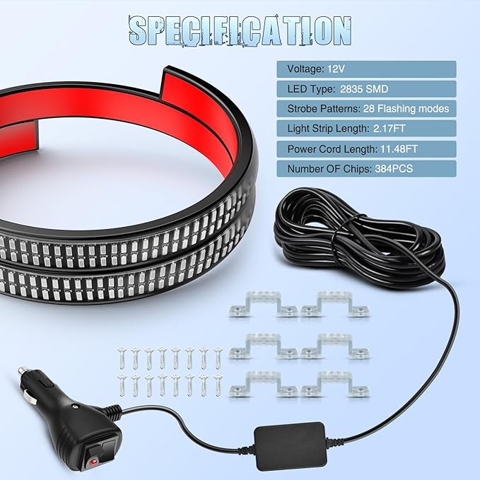 Nilight 2PCS 24 inch Truck Grille Strobe Lights Strip 384 LED Emergency Light Blue Flexible Side Flashing Warning Caution Safety Waterproof Lighting Kit for Trucks Tow Plow Construction Vehicles