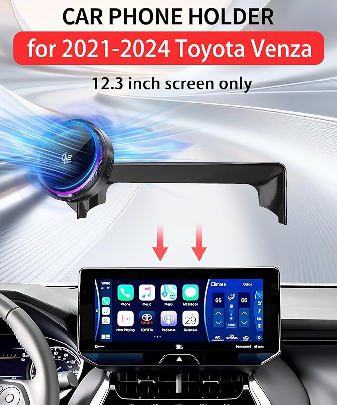 Qi2.2 25W Magnetic Car Mount Charger for Toyota Venza 2021 2022 2023 2024 Accessories, for Fast Charging Cell Phone Holder 12.3 Inch Screen Fixed Clip with Cooling Fan＆54W Fast Adapter