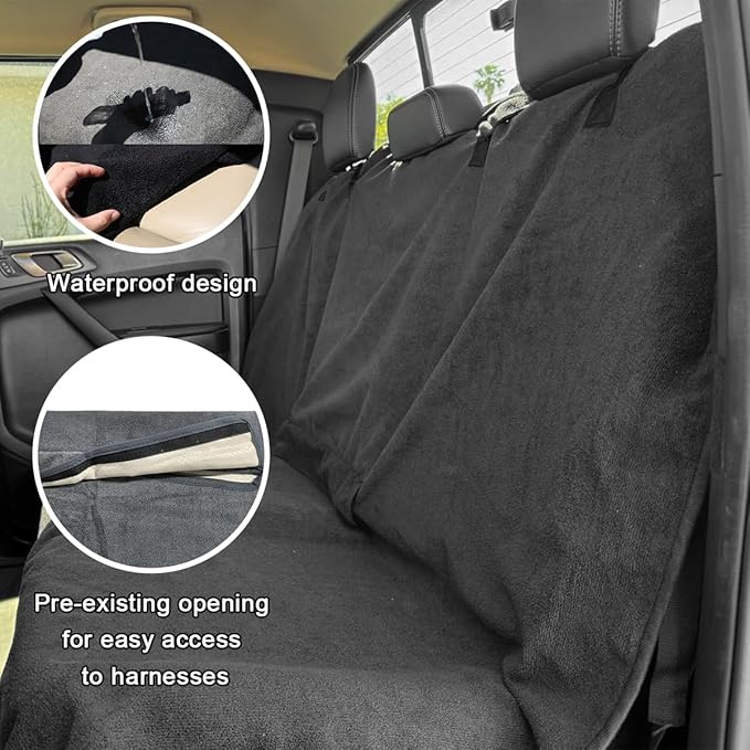 Car Towel Seat Cover, Waterproof Sweating Non-Slip Premium Soft Towel Carseat Protector, Universal Machine Washable Car Truck SUV Front Seat Cover for Gym Workout Beach Hiking (Gray, Rear)