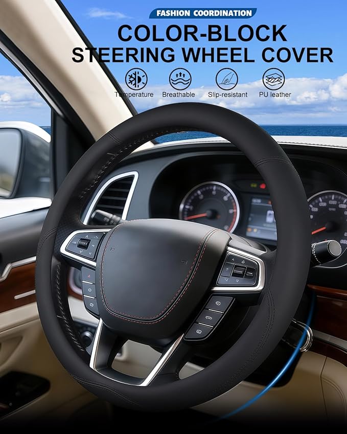 Heavy-Duty Steering Wheel Cover for RV Trucks & Campers - Non Slip Covers, Steering Wheel Grip for Motorhomes & Recreational Vehicles, Fits Oversized 15.5-16 Inch Wheels (Black)