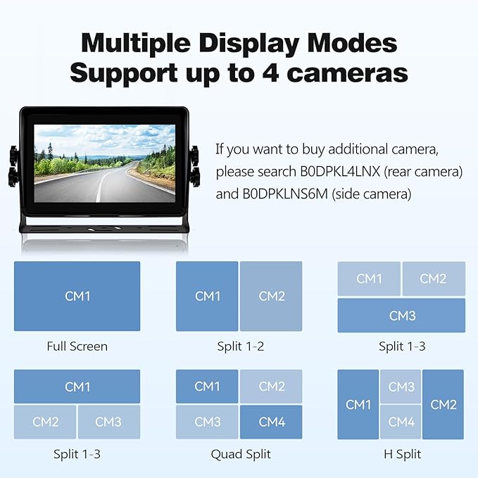 3-Camera Wireless RV Backup System, 7" 1080P Touch Screen with 1 Rear Camera for Furrion Pre-Wired Plug and 2 Side Cameras, IP69 Waterproof, IR Night Vision Camera for RV Trailer, WF703