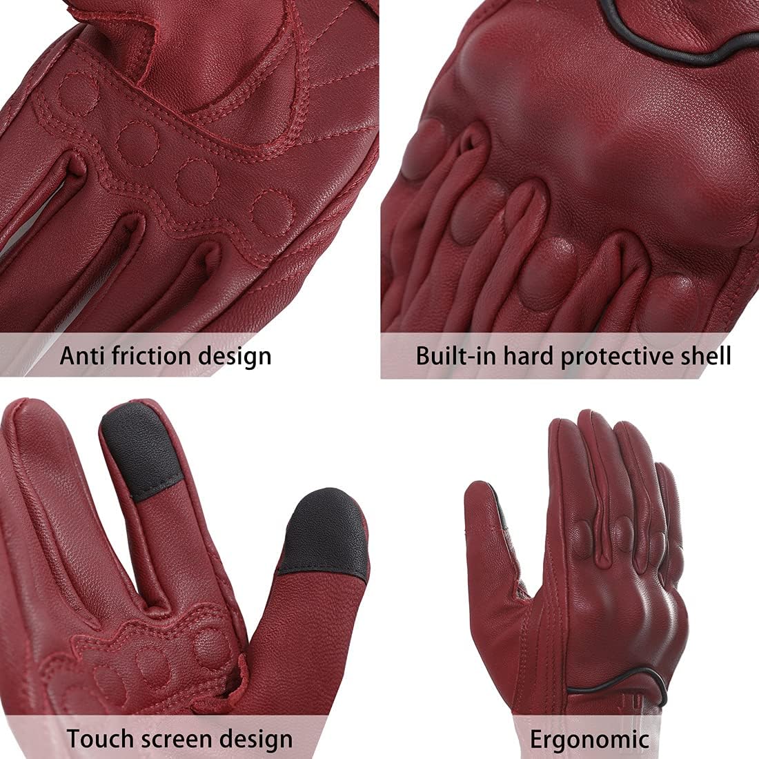 Harssidanzar Women's Motorcycle Gloves,Leather Motorcycle Gloves, Motorbike Gloves, Road Racing, Cycling, Climbing, Powersports Gloves Touchscreen GL016