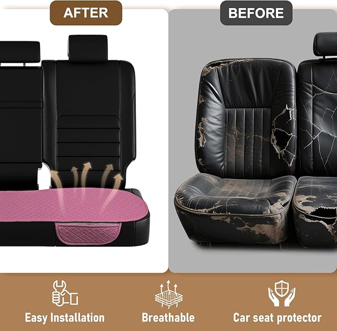 3 PCS Linen Car Seat Covers with Storage Pocket, Back Seat Covers Protectors with Non-Slip, Breathable Bench Seat Covers Universal Fit for SUVs, Cars, Trucks (Pink)