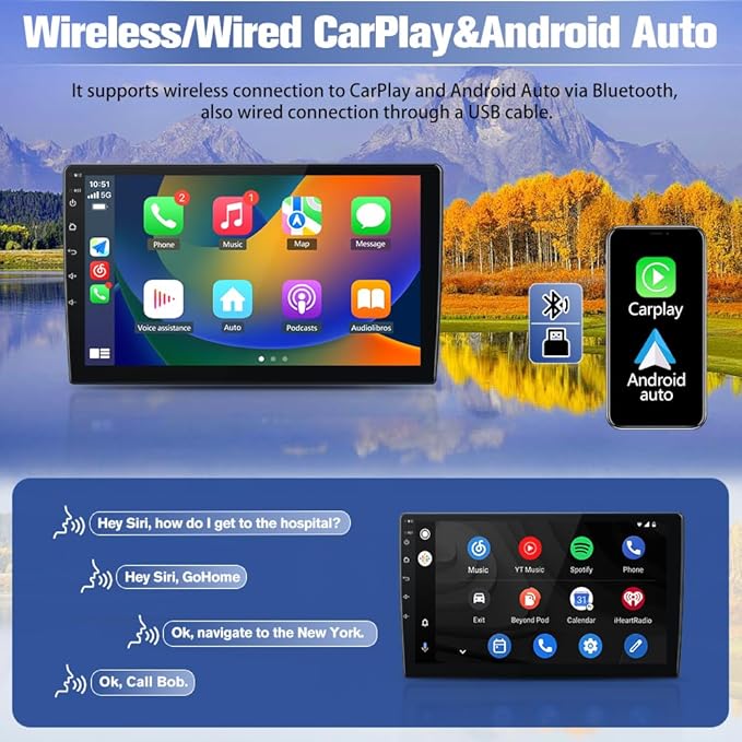 Car Radio Stereo Upgrade for Dodge RAM 1500/2500/3500 2002-2005, Android Head Unit with 9 Inch Touch Screen/Backup Camera/Wireless CarPlay & Android Auto/Mirroring/Wi-Fi/Bluetooth/SWC