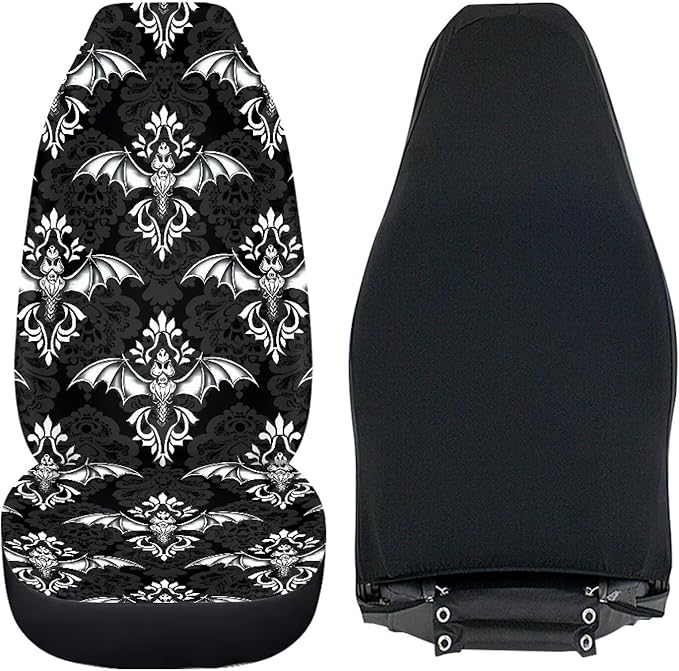 Halloween Bat Car Seat Covers 2 Pcs Breathable Front Seat Cover Stretch Polyester Fabric Cover Easy to Install Car Accessories Universal for Cars Truck SUV Van