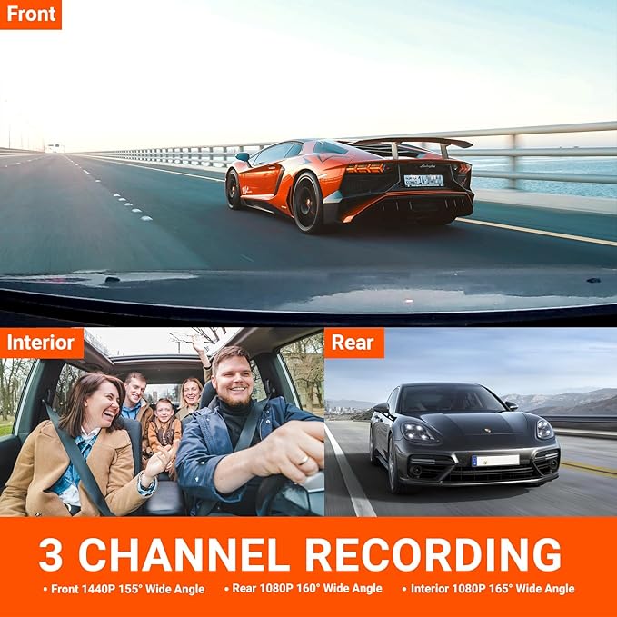 VANTRUE N4 3 Channel Dash Cam, 4K+1080P Dual Channel, 1440P+1440P+1080P Front Inside Rear Three Way Triple Car Dash Camera, IR Night Vision, Capacitor, 24 Hours Parking Mode (Renewed)