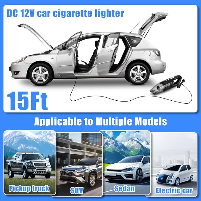 AUTODECO Car Cleaning Kit, Car Vacuum Interior Detailing Cleaner Kit with High Power Handheld Vacuum, Brush Set, Windshield Tool, Duster, Towels, Complete Car Care Tools for Women (Blue)