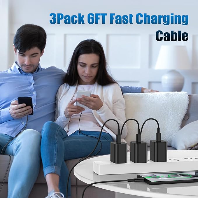3Pack USB C Charger for Samsung Galaxy S24 Ultra, Super Quite Fast Charging Type C Block with 6FT C to C Cord for Samsung Galaxy Tab S9 S8 S23 Ultra S22 Ultra S23 S22 S21 Note 10 Plus 20