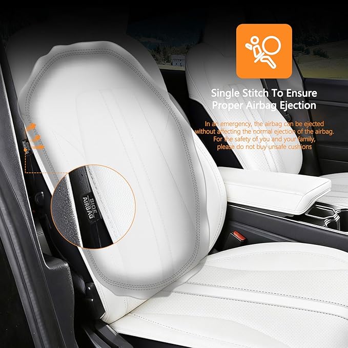 AOMSAZTO Car Seat Cover Fit for Tesla Model Y 2020 2024 - Half Surrounded Customized White Seat Covers(White with Stripe)