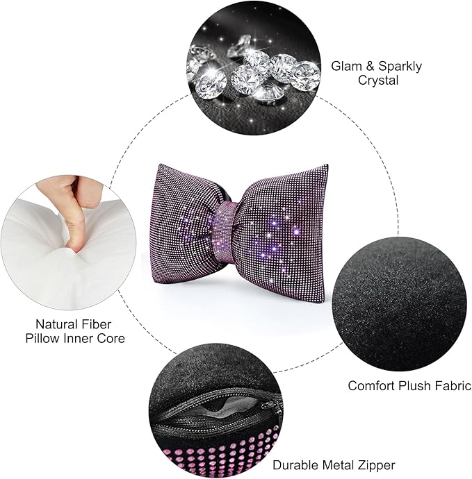 surpassme Rhinestone Lumbar Support Pillow for Car, Bling Back Support Pillow/Cushion Car Accessories for Women(Pink)