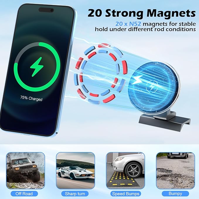 Kaishengyuan Car Charger Phone Holder for Toyota Tacoma 2016-2023, 3rd Gen Tacoma Dashboard Clip Cell Phone Cradles Adjustable 20x Strong Magnet Phone Stand Phone Mount Fit for All Smartphone