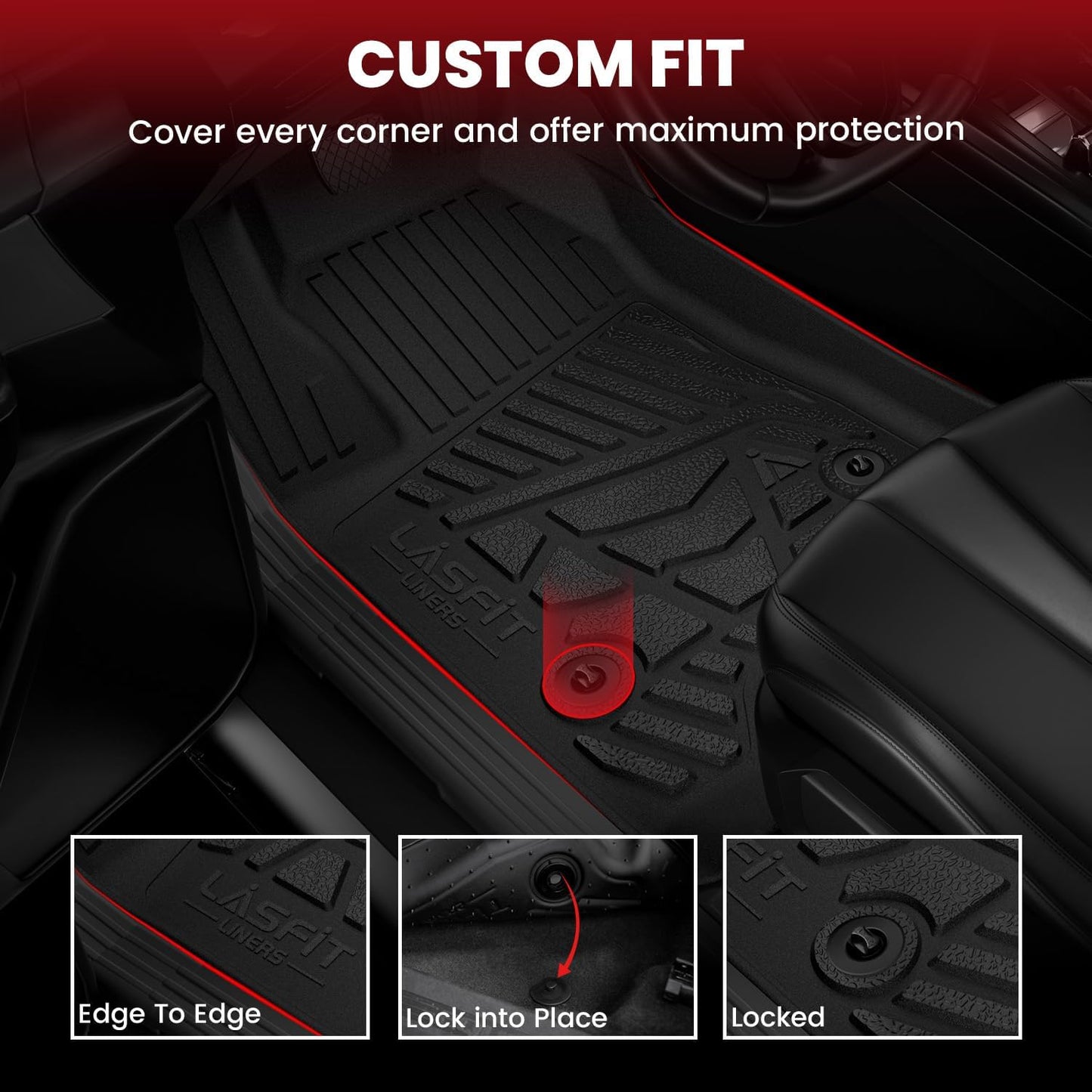 LASFIT Floor Mats for Ford F250 F350 2012-2016 Super Duty Crew Cab Without Manual Transfer Case Shifter All Weather Protector TPE Car Carpet Floor Liners, 1st & 2nd Rows, 3pc Black