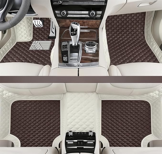 Custom Making Car Floor Mats for 98% Sedan SUV Car Protection Full Coverage Mats Anti-Slip Leather Floor Liners All Weather Car Floor Mats (White+Business Coffee)