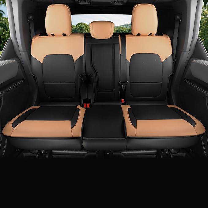 Red Rain Leather Black and Orange Seat Cover Customized Fit for Ford Bronco Seat Covers 4 Door 2021-2025 5 Seater (Bronco 4Door-Black+Orange)