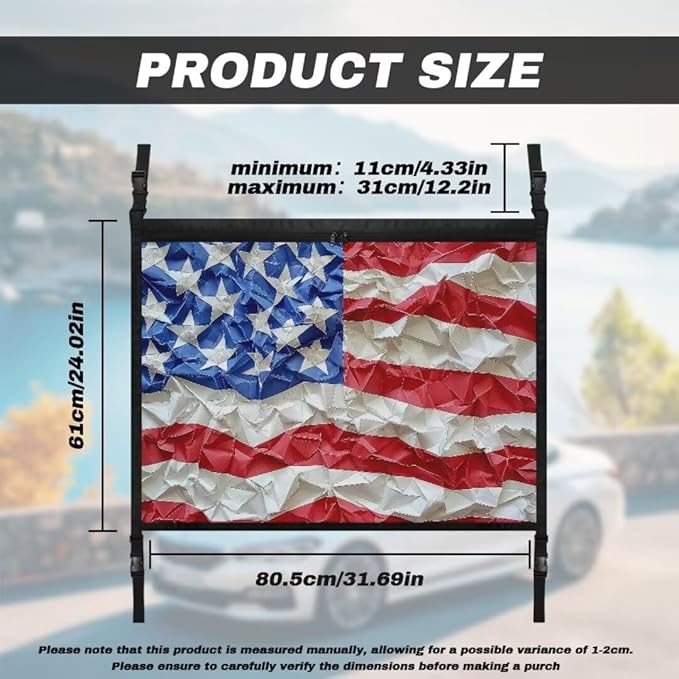 American Flag Print Car Roof Storage Bag Car Seat Storage Hanging Bag All Car Storage Organizers Car Travel Accessories Compatible with Most Cars