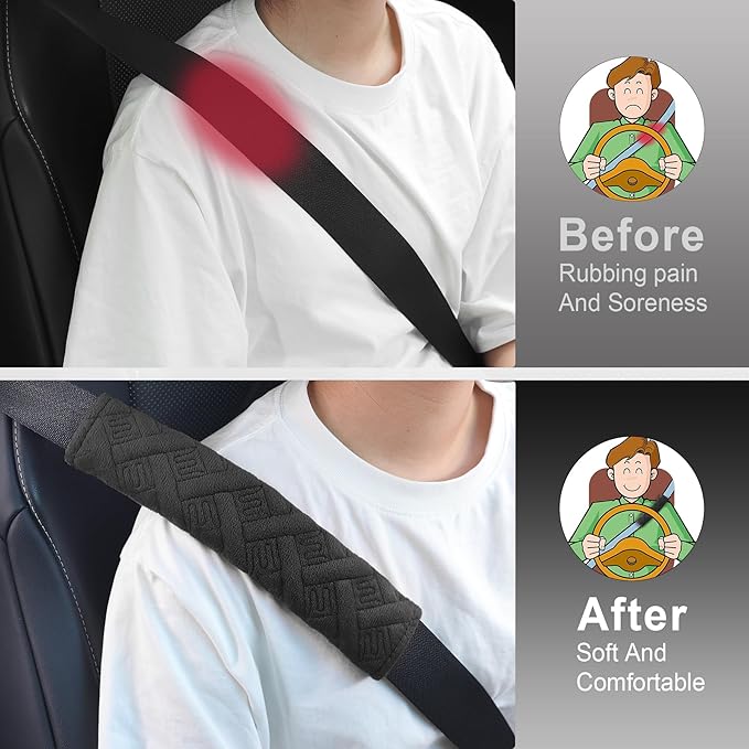 JUSTTOP 2-Pack Universal Car Seat Belt Pads Cover for A More Comfortable Driving, Seat Belt Shoulder Strap Covers Harness Pad for Car Interior Accessories(Black)