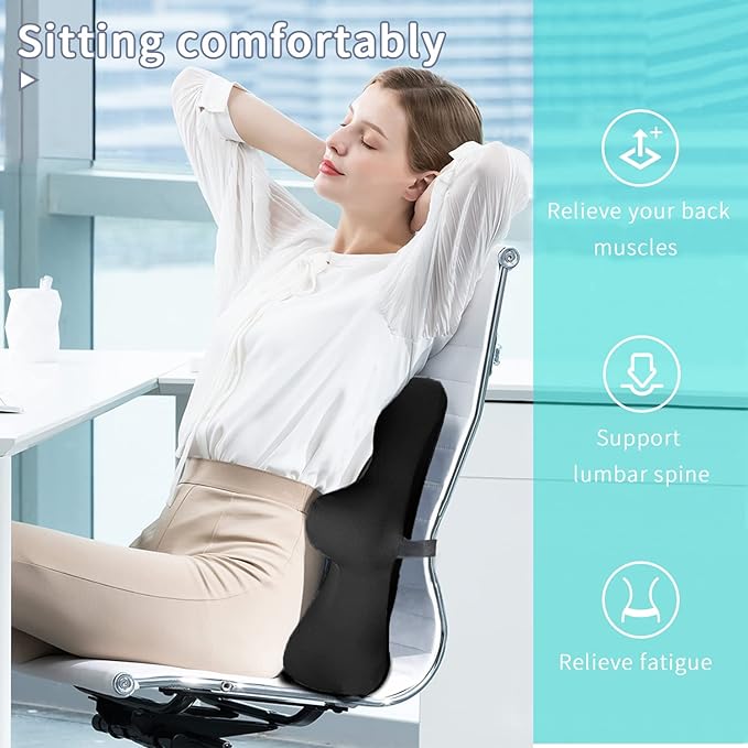 Lumbar Support Pillow for Ofiice Chair, Patented Ergonomic Back Support for Back Pain Relief with Adjustable Strap, Lumbar Support Pillow Relieving Lumbar Muscle Strain (Black)