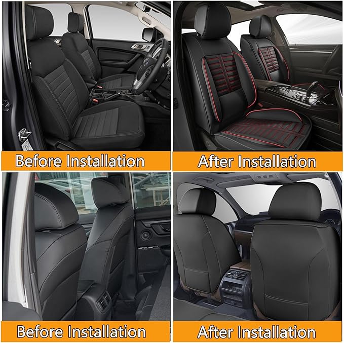 Car Seat Covers Fit for Kia Sorento 2007-2023 2024 2025 Front Set Leather Seat Covers Set with Lumbar Support Premium Automotive Cushion Protector(2 Seat, Black&Red)