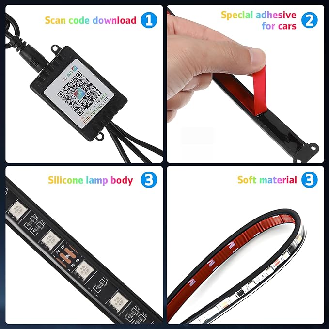 Underglow LED Lights for Cars, Underglow Car Lights with App and Remote Control, 252 Waterproof LEDs RGB 8 Color Sound Active Function Music Mode for Cars, SUVs, Trucks, Motorcycles