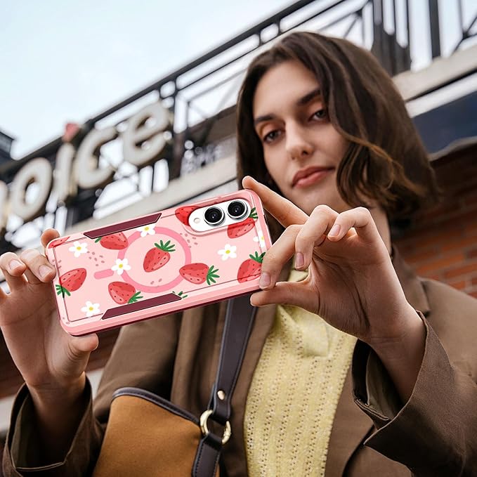 for Samsung Galaxy S25 Edge Case - Compatible with MagSafe Women Girls Cute Magnetic Protective Phone Cover Girly Kawaii Strawberry Heavy Duty Shockproof Design for Samsung S25 Edge Case