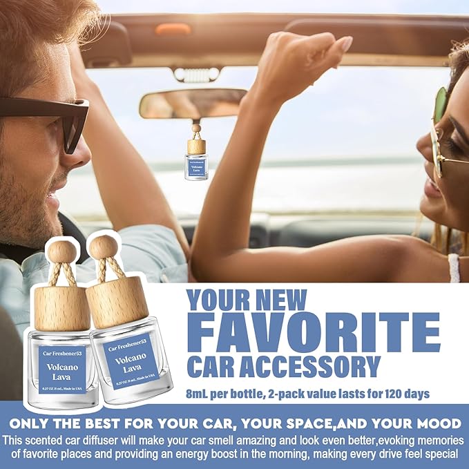 HoogaLife Car Air Freshener Diffuser 2 Pack Hanging Air Freshener Diffuser - VoIeano Lava Fragrance Oil Air D iffuser for Car, 45+ days Long Lasting Fragrance Made in USA (V53)