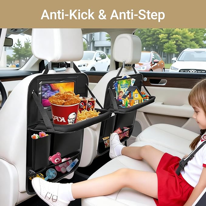 4-Pack Black Car Backseat Organizer, 10 Storage Pockets and Tablet Holder, Back Seat Organizer for Kids, family Road Trip Essentials, Travel Accessories