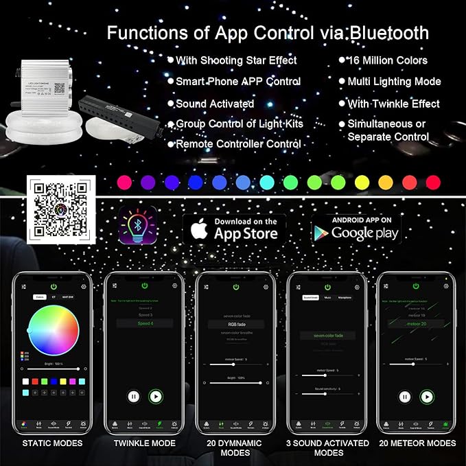 AKEPO Upgraded 16W Dual Head+Twinkle+Shooting Star Fiber Optic Lights Kit, Car Home Use RGBW Star Ceiling Sky Light APP Meteor Music Activated Light Engine+ 920pcs of Mixed Diameter Fibers 9.8ft/3m